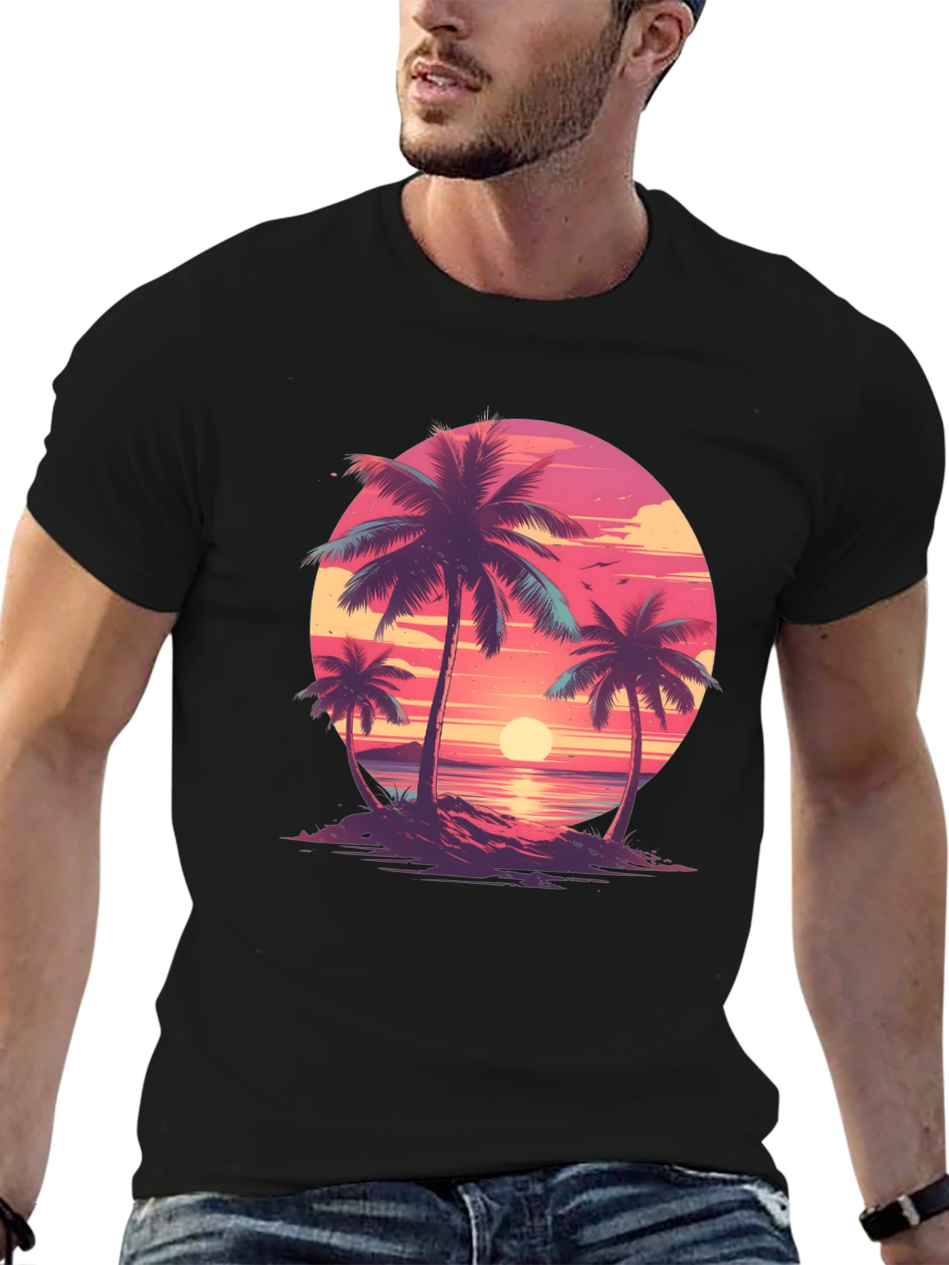 Tropical Sunset Palm Tree Graphic Tee