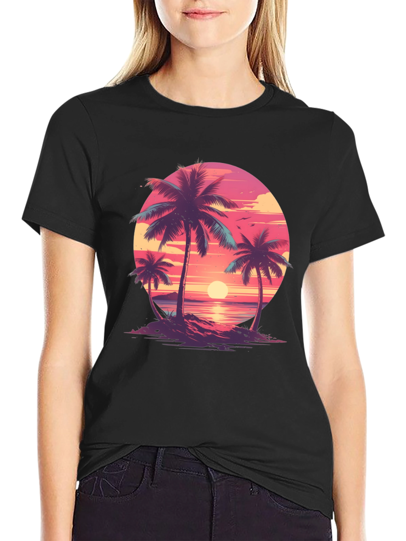 Tropical Sunset Palm Tree Graphic Tee