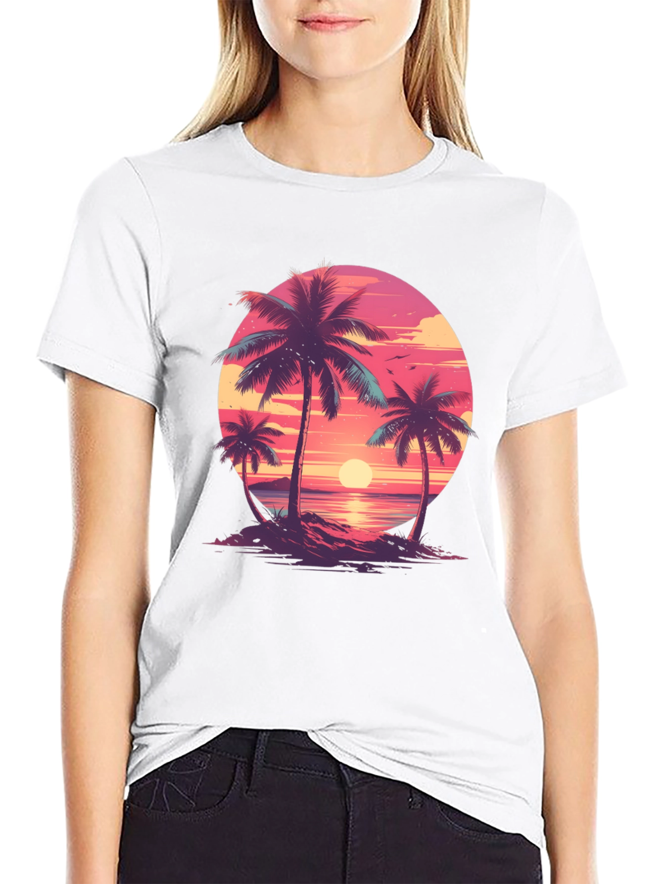 Tropical Sunset Palm Tree Graphic Tee