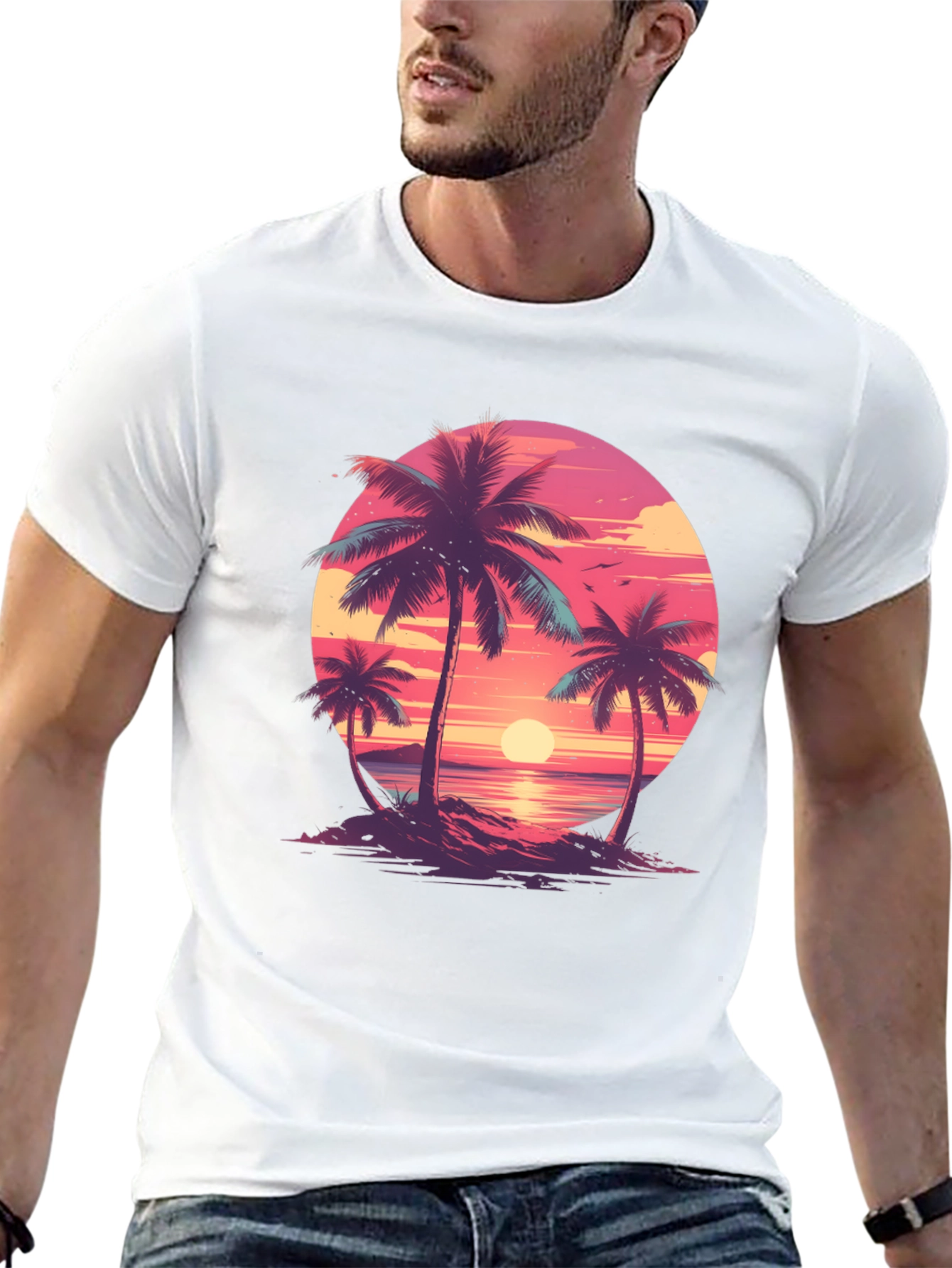 Tropical Sunset Palm Tree Graphic Tee