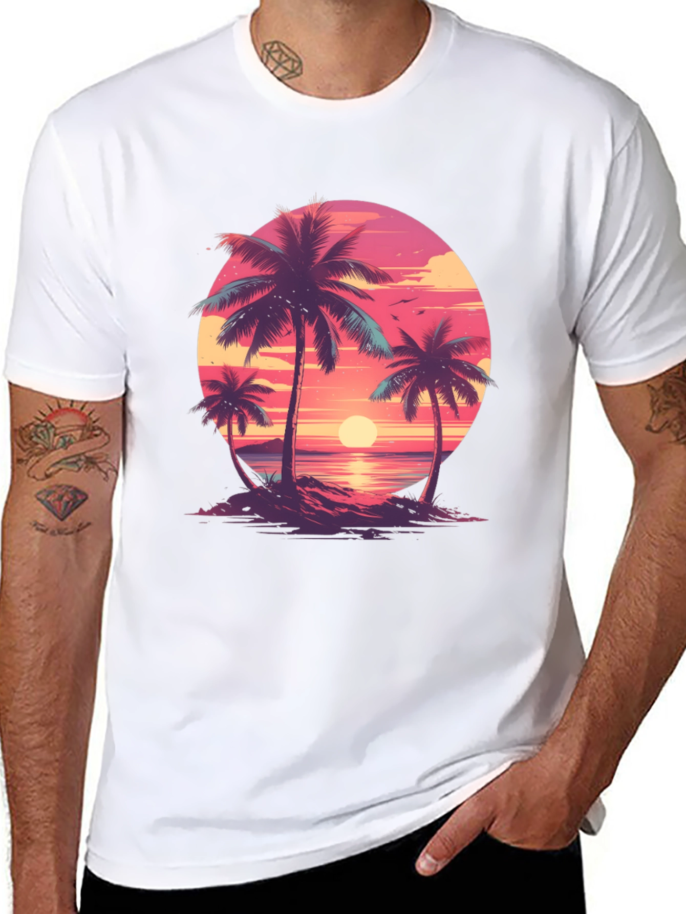 Tropical Sunset Palm Tree Graphic Tee