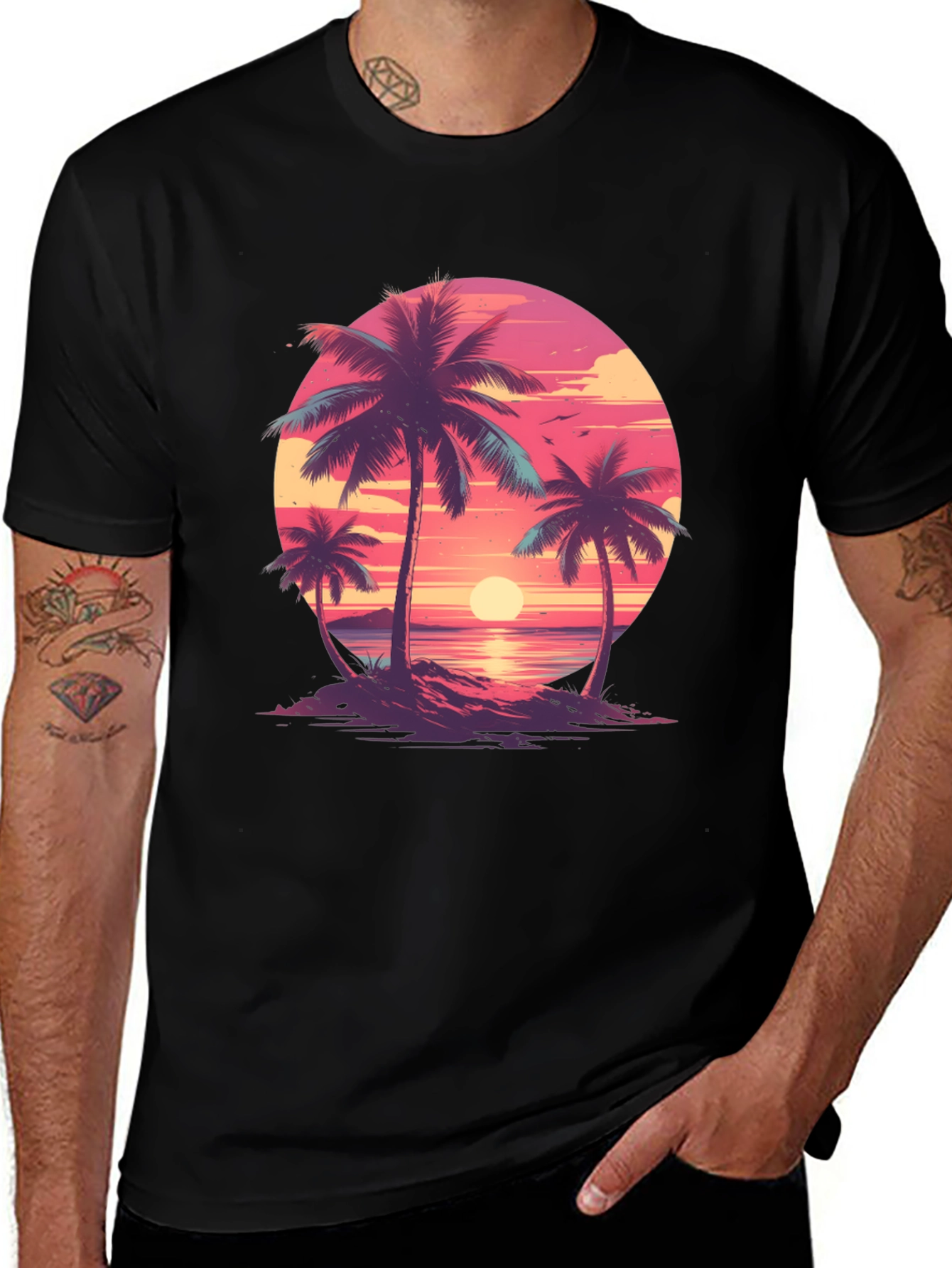 Tropical Sunset Palm Tree Graphic Tee