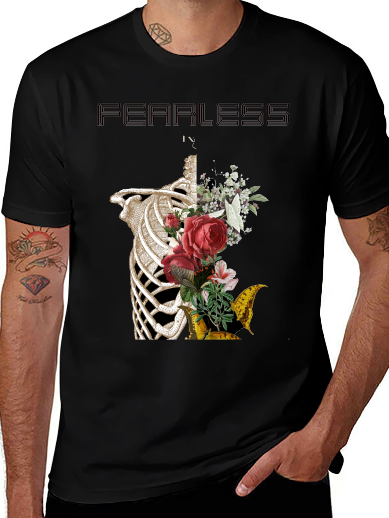 Fearless Ribcage Floral Graphic Black T-Shirt