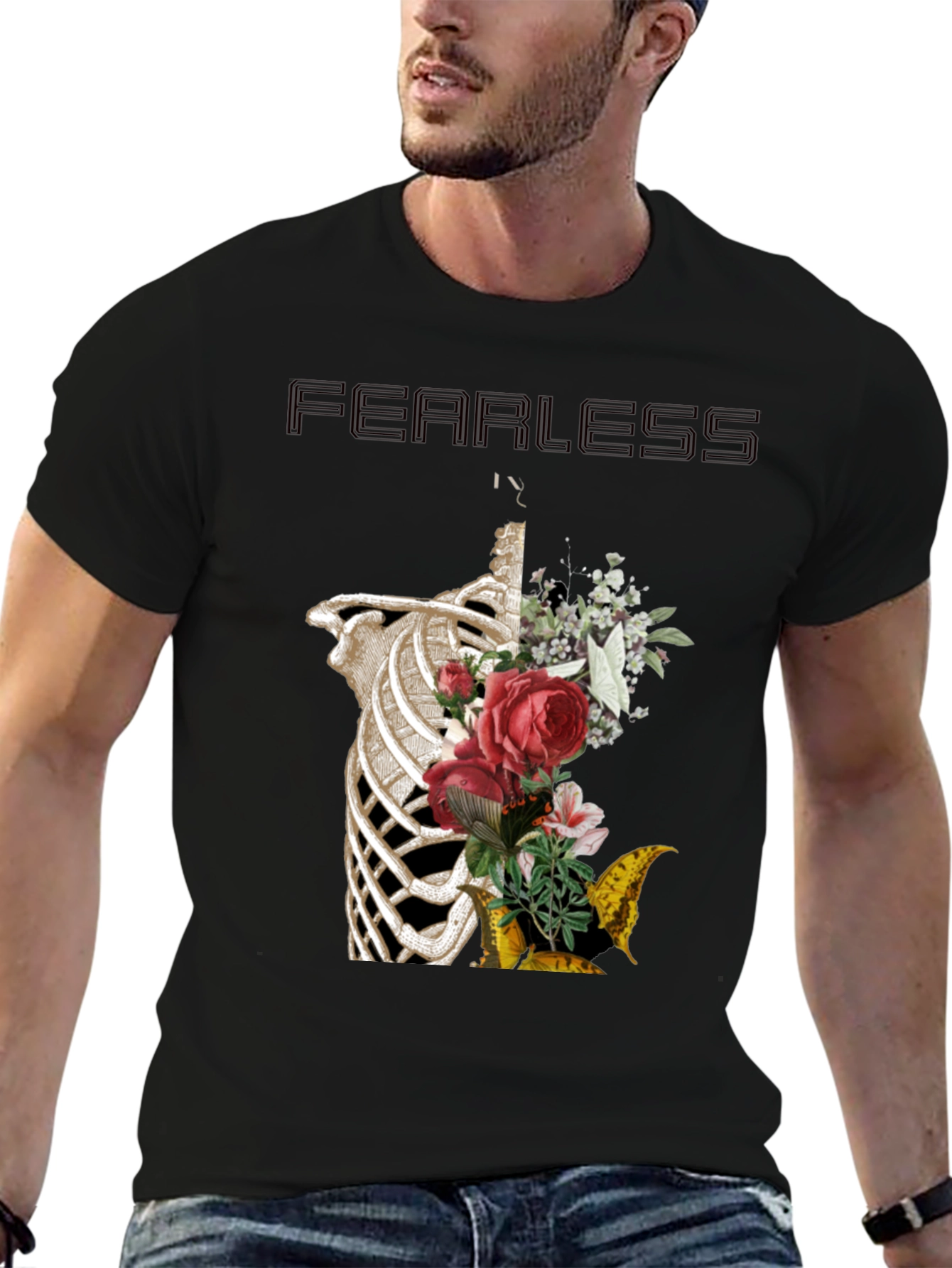 Fearless Ribcage Floral Graphic Black T-Shirt
