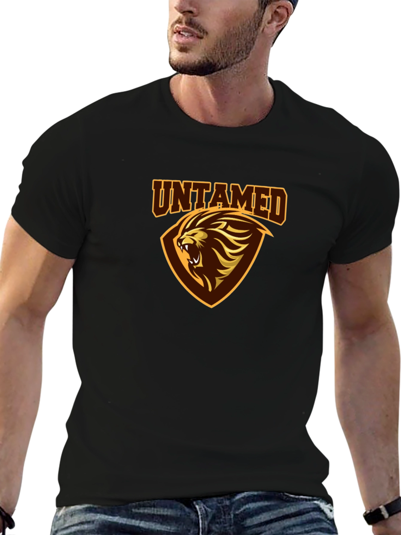 Untamed Lion Graphic Print Black T-Shirt