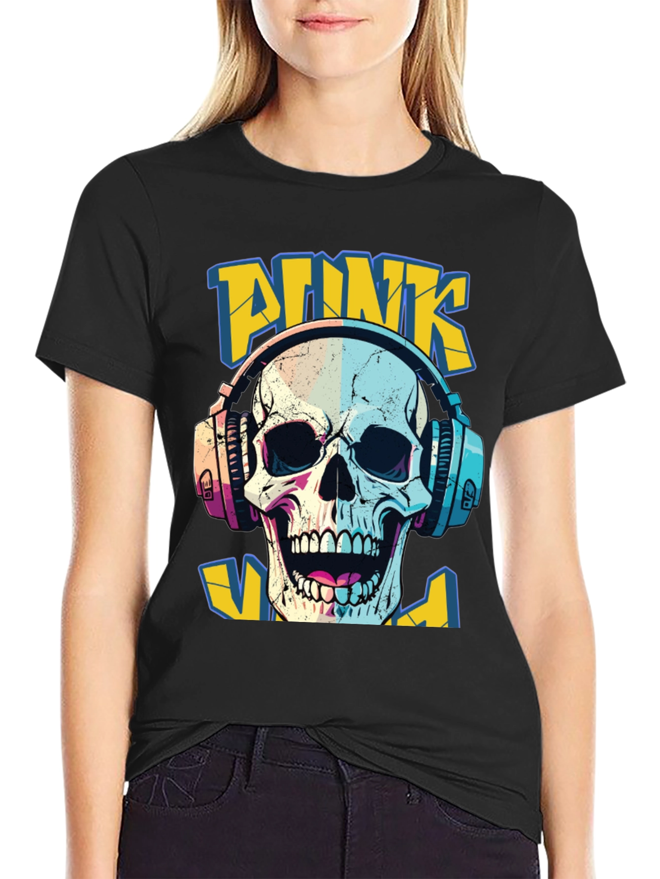 Punk Skull Graphic T-Shirt - Headphone Design