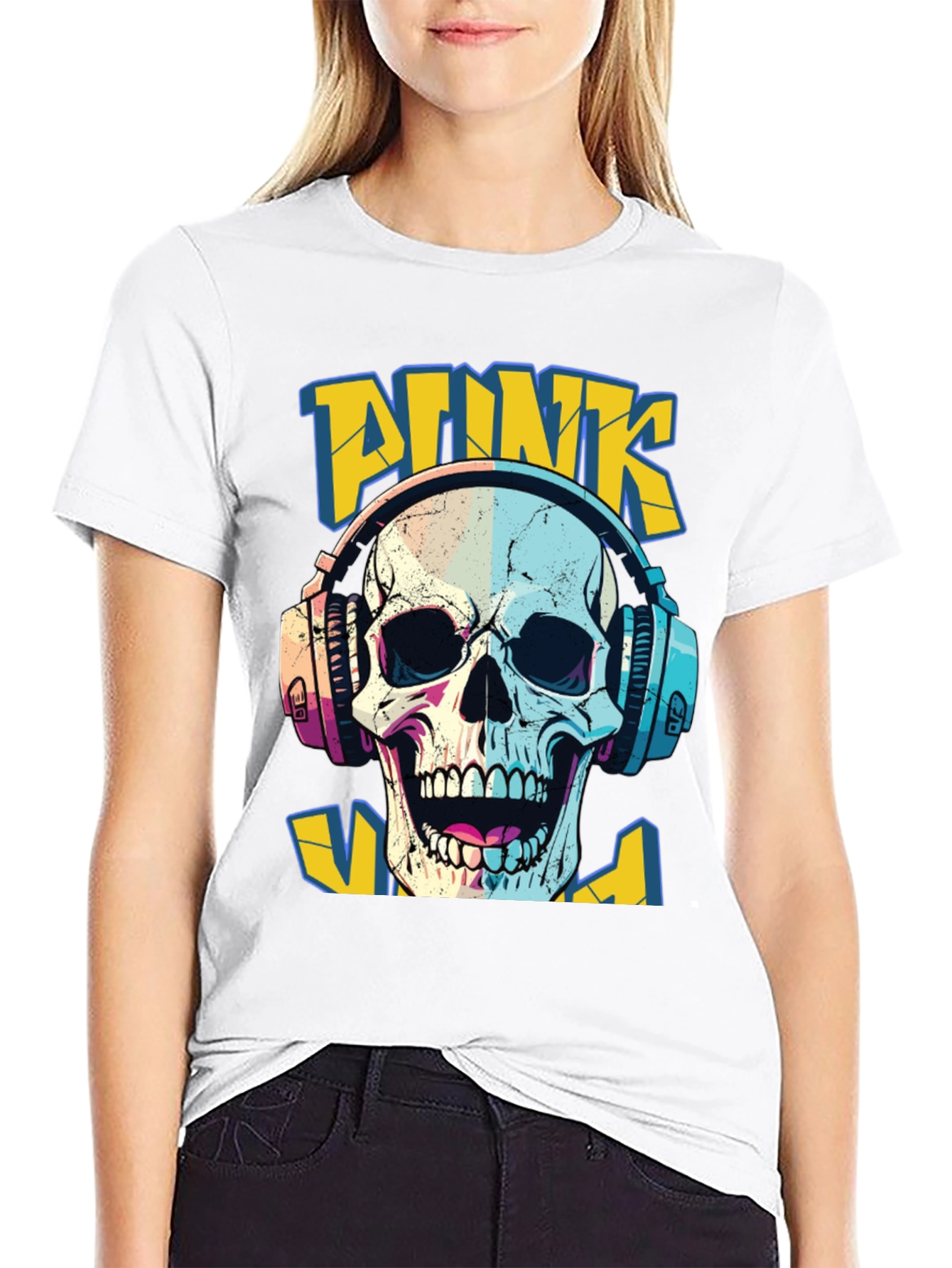 Punk Skull Graphic T-Shirt - Headphone Design