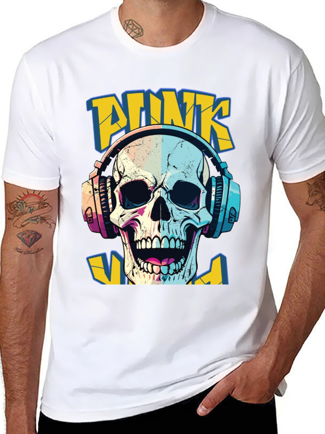 Punk Skull Graphic T-Shirt - Headphone Design