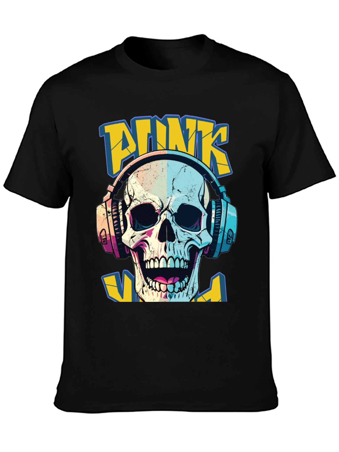 Punk Skull Graphic T-Shirt - Headphone Design