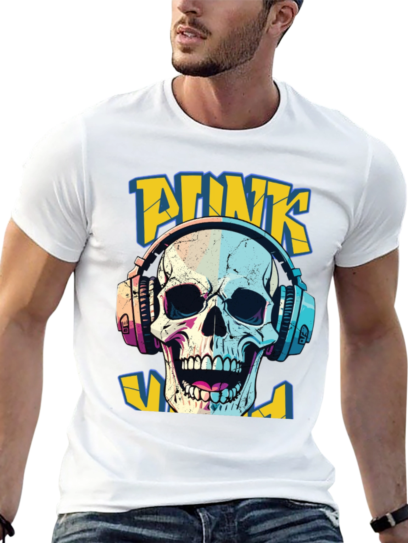 Punk Skull Graphic T-Shirt - Headphone Design
