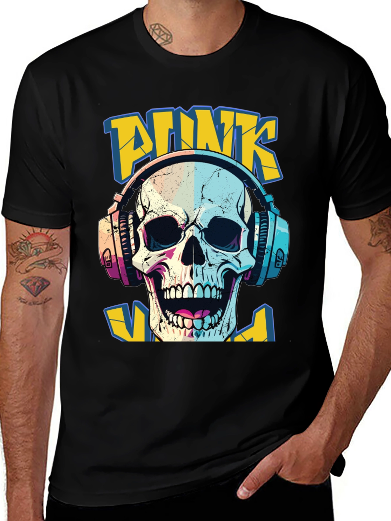 Punk Skull Graphic T-Shirt - Headphone Design