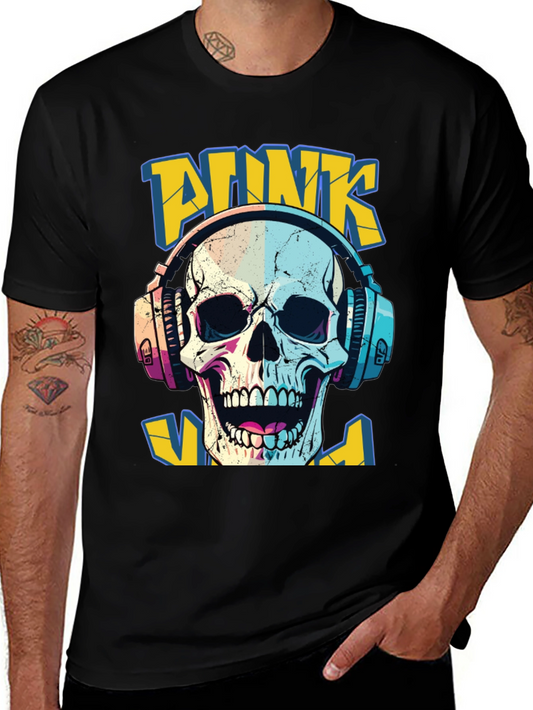 Punk Skull Graphic T-Shirt - Headphone Design