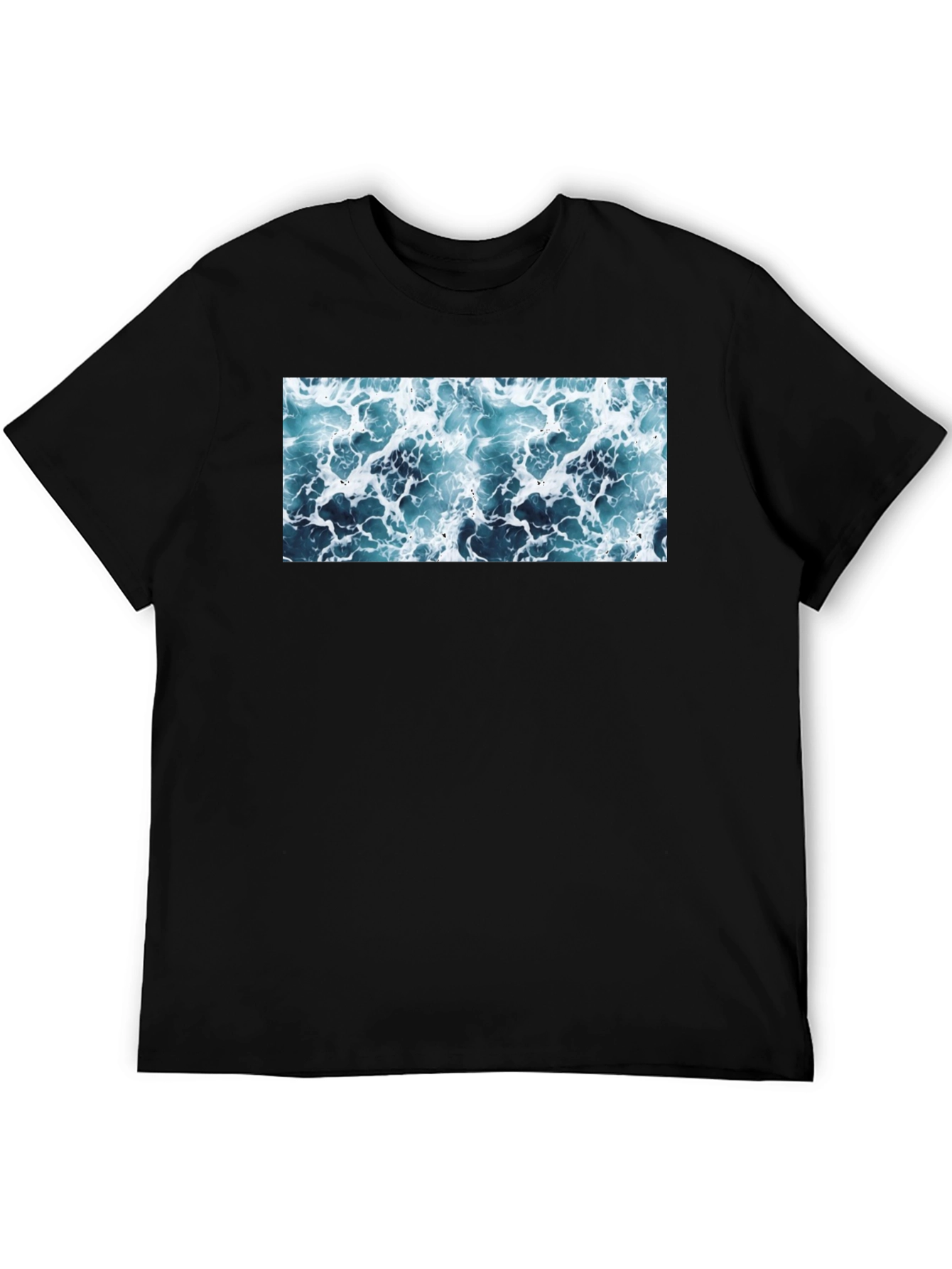 Ocean Wave Print Black T-Shirt