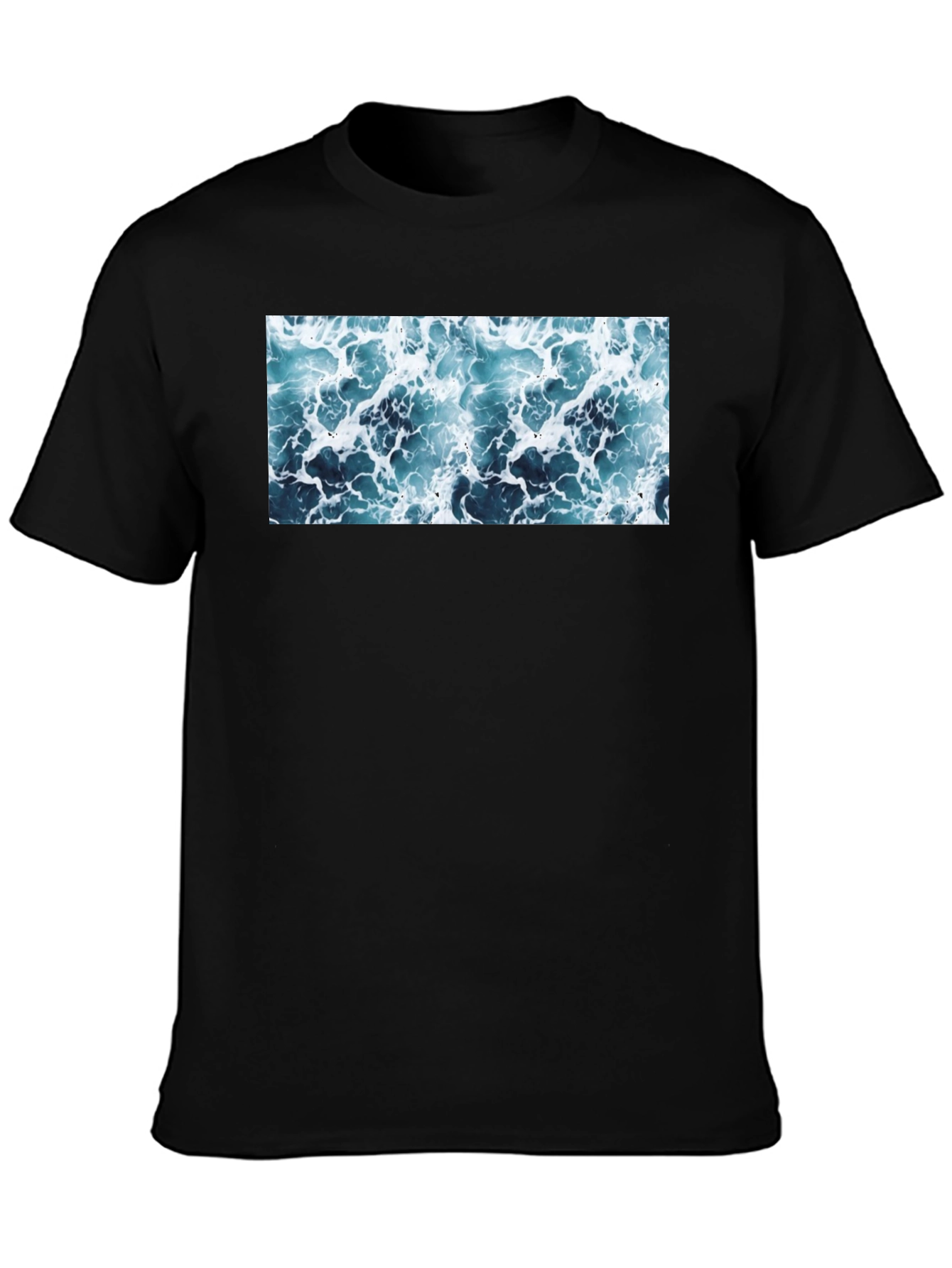 Ocean Wave Print Black T-Shirt