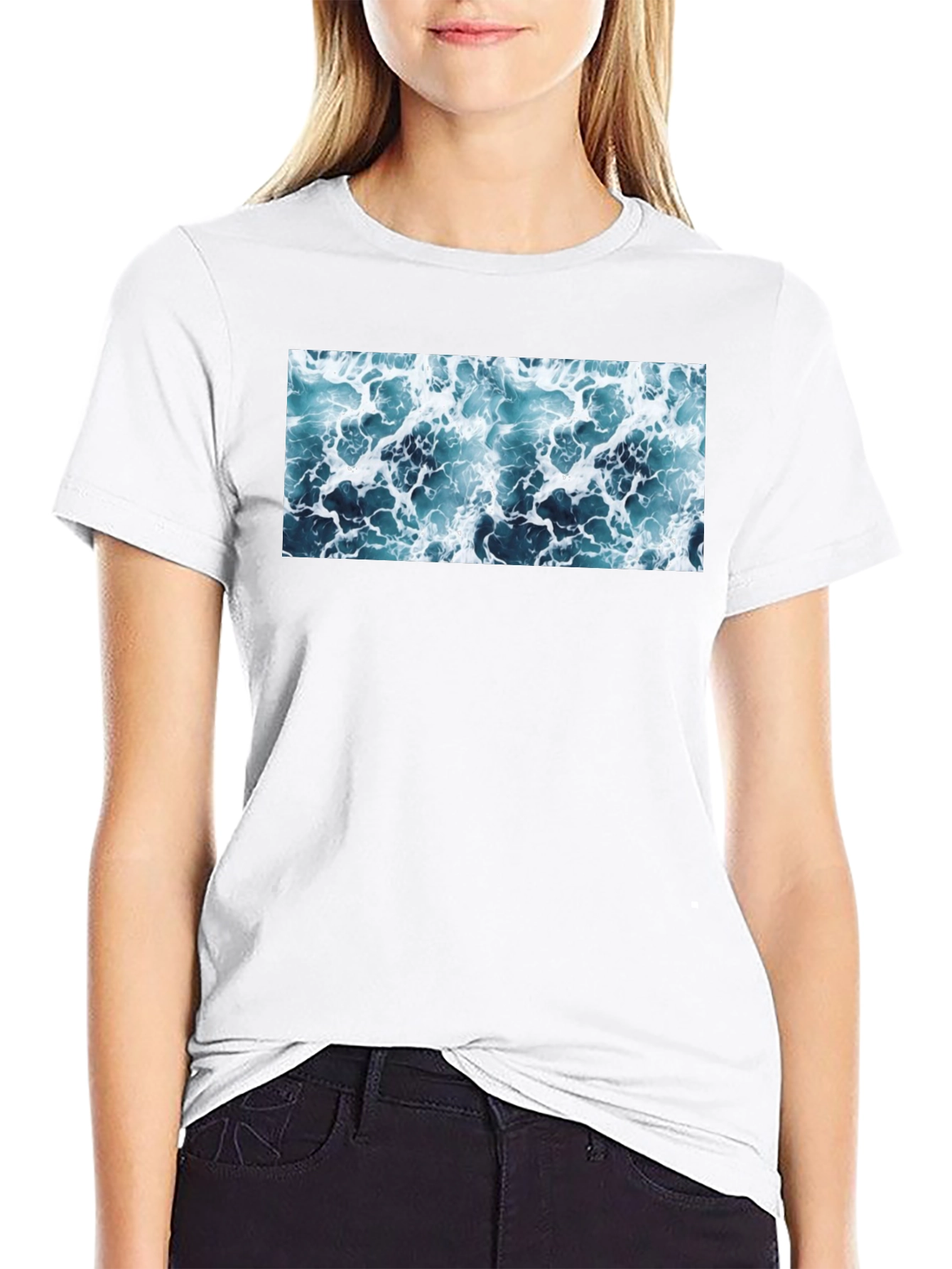Ocean Wave Print Black T-Shirt