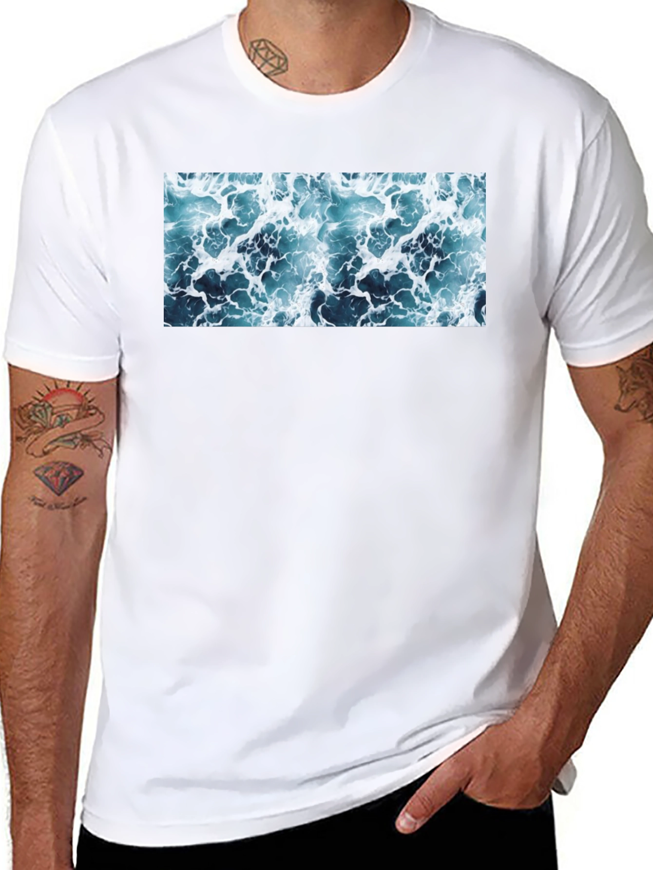 Ocean Wave Print Black T-Shirt