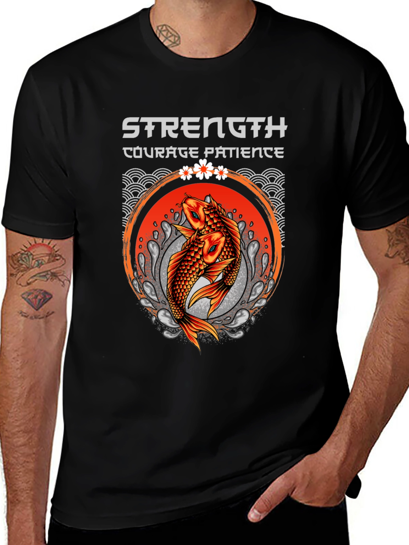 Strength Courage Patience Koi Fish T-Shirt