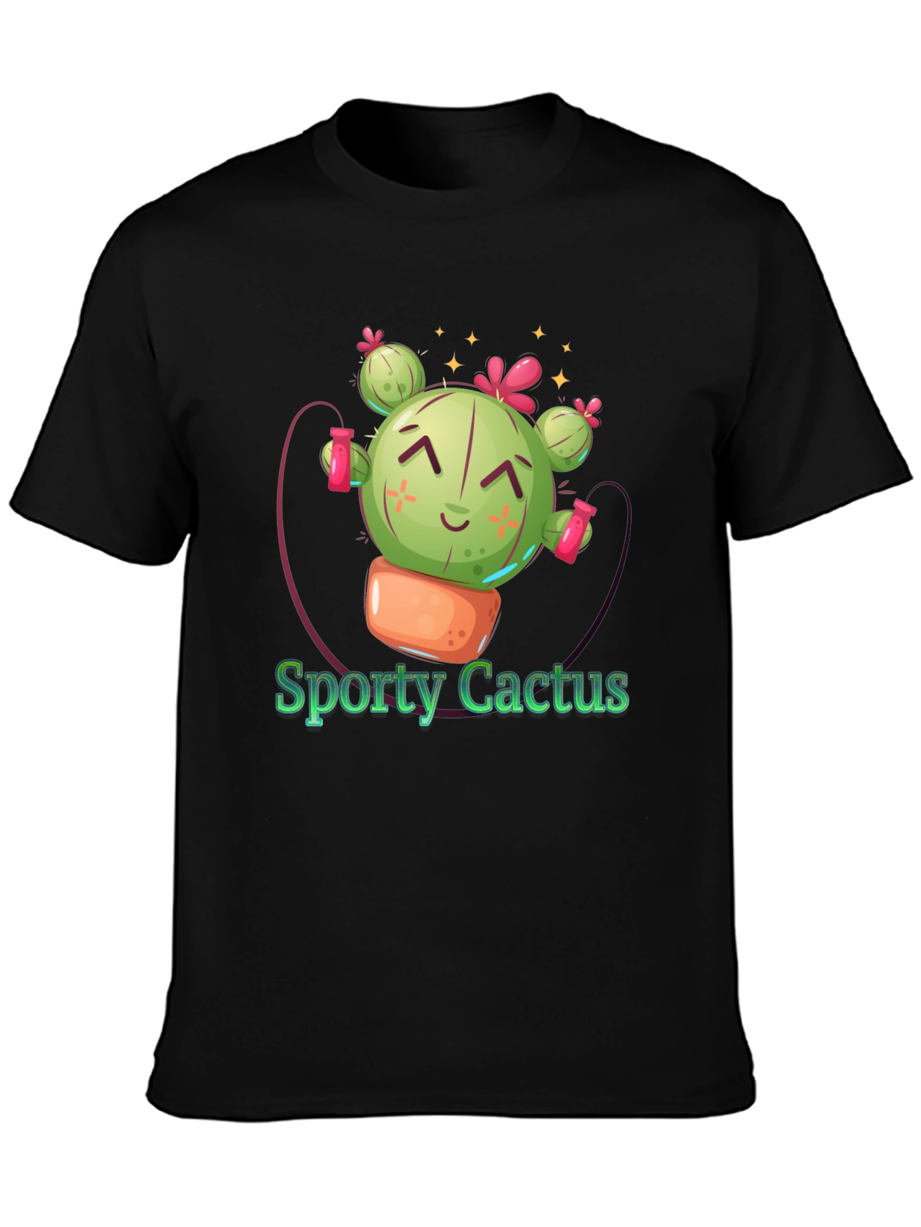 Sporty Cactus Black T-Shirt - Cute Design