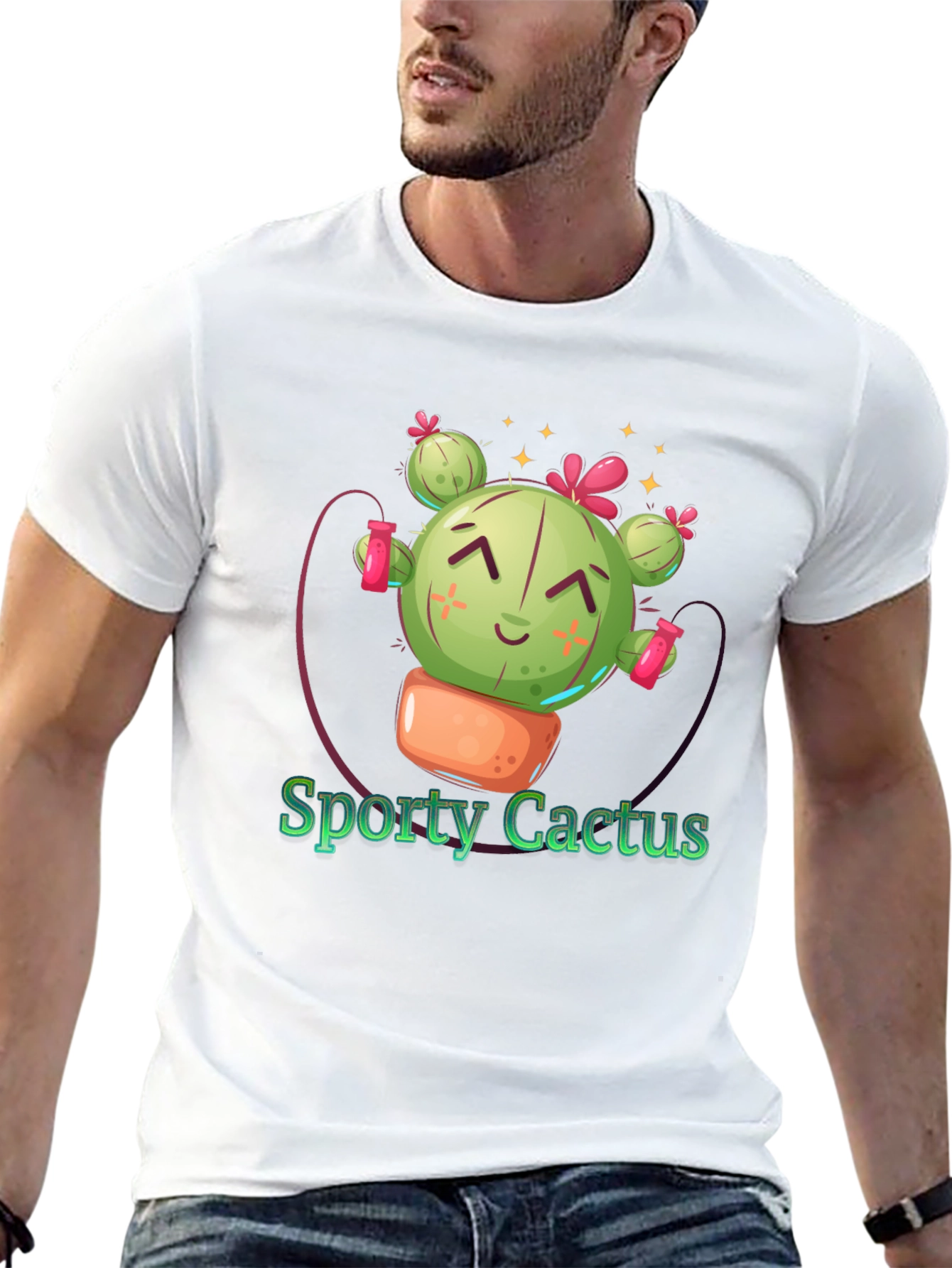 Sporty Cactus Black T-Shirt - Cute Design