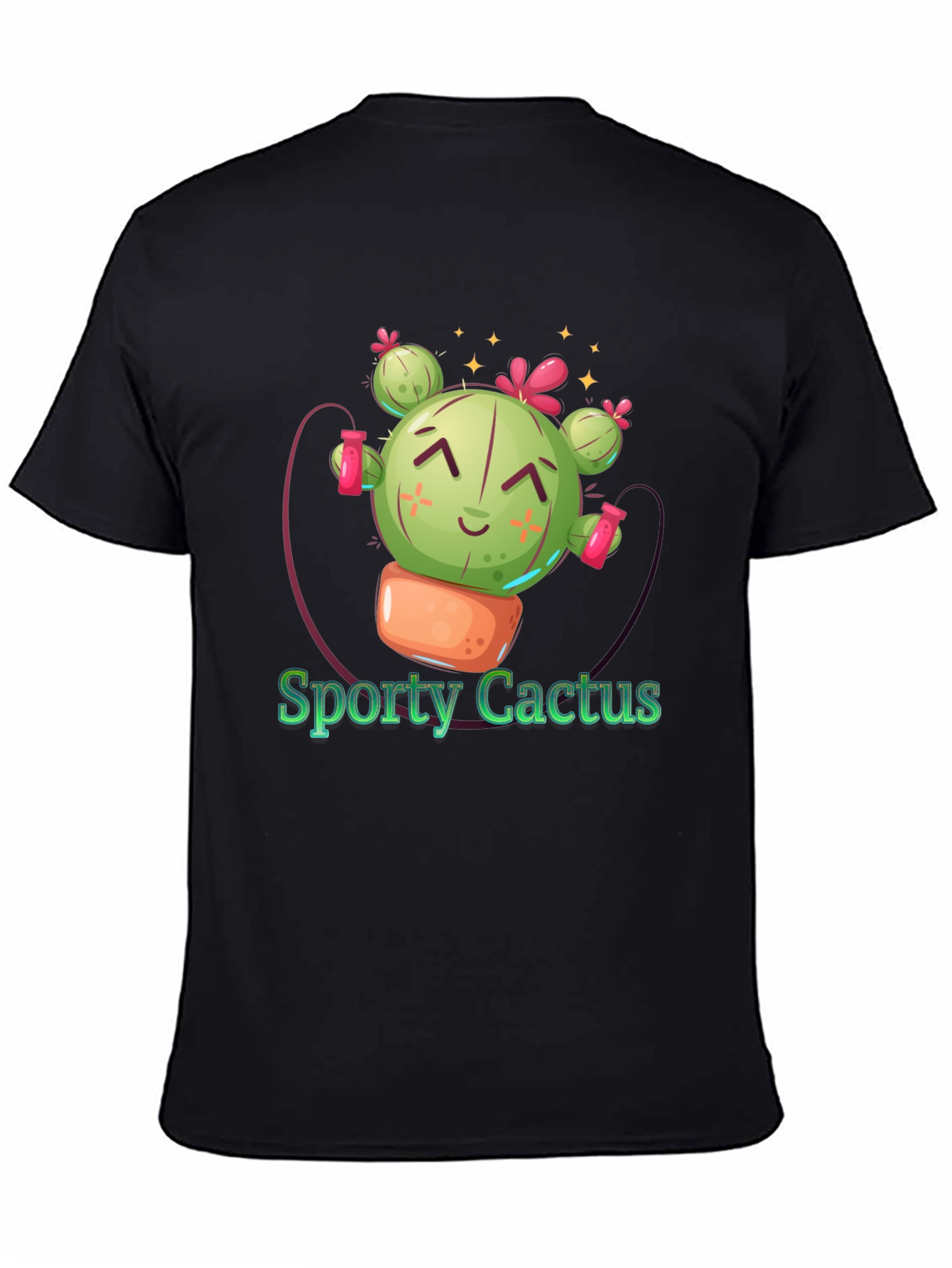 Sporty Cactus Black T-Shirt - Cute Design