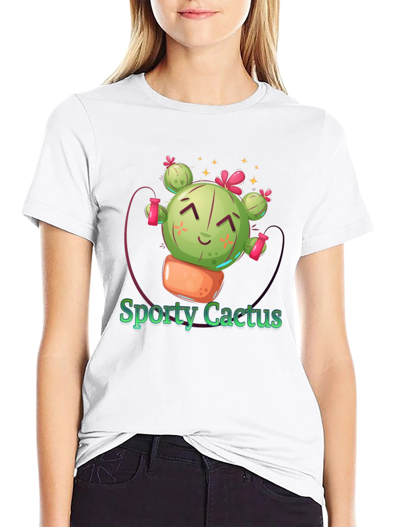 Sporty Cactus Black T-Shirt - Cute Design