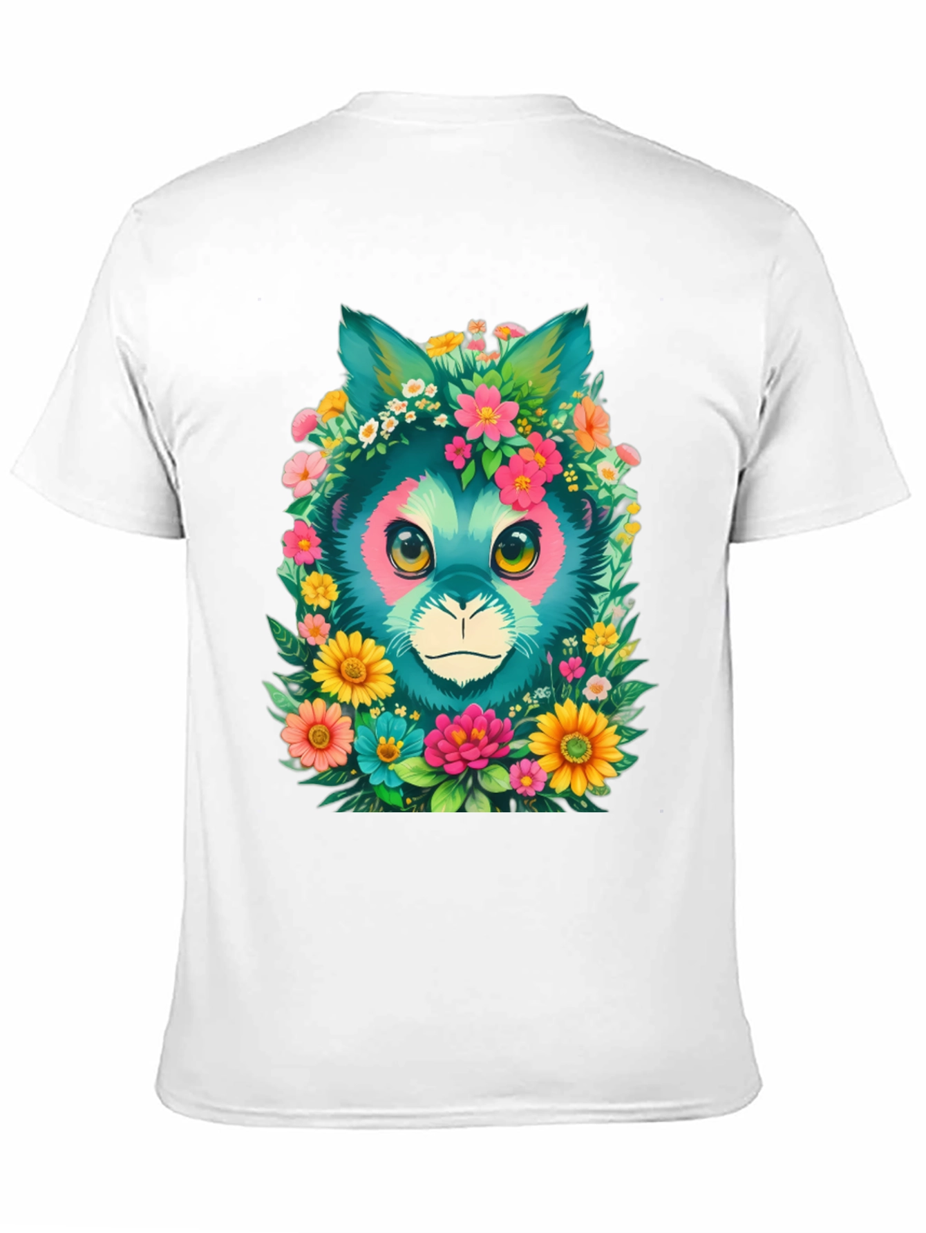 Floral Feline Graphic Tee - Black Cotton T-Shirt
