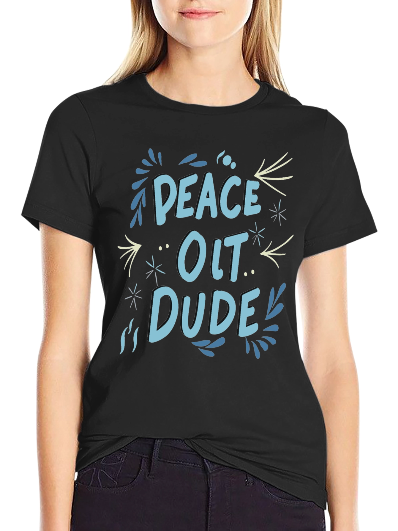 Peace Out Dude Graphic Black T-Shirt