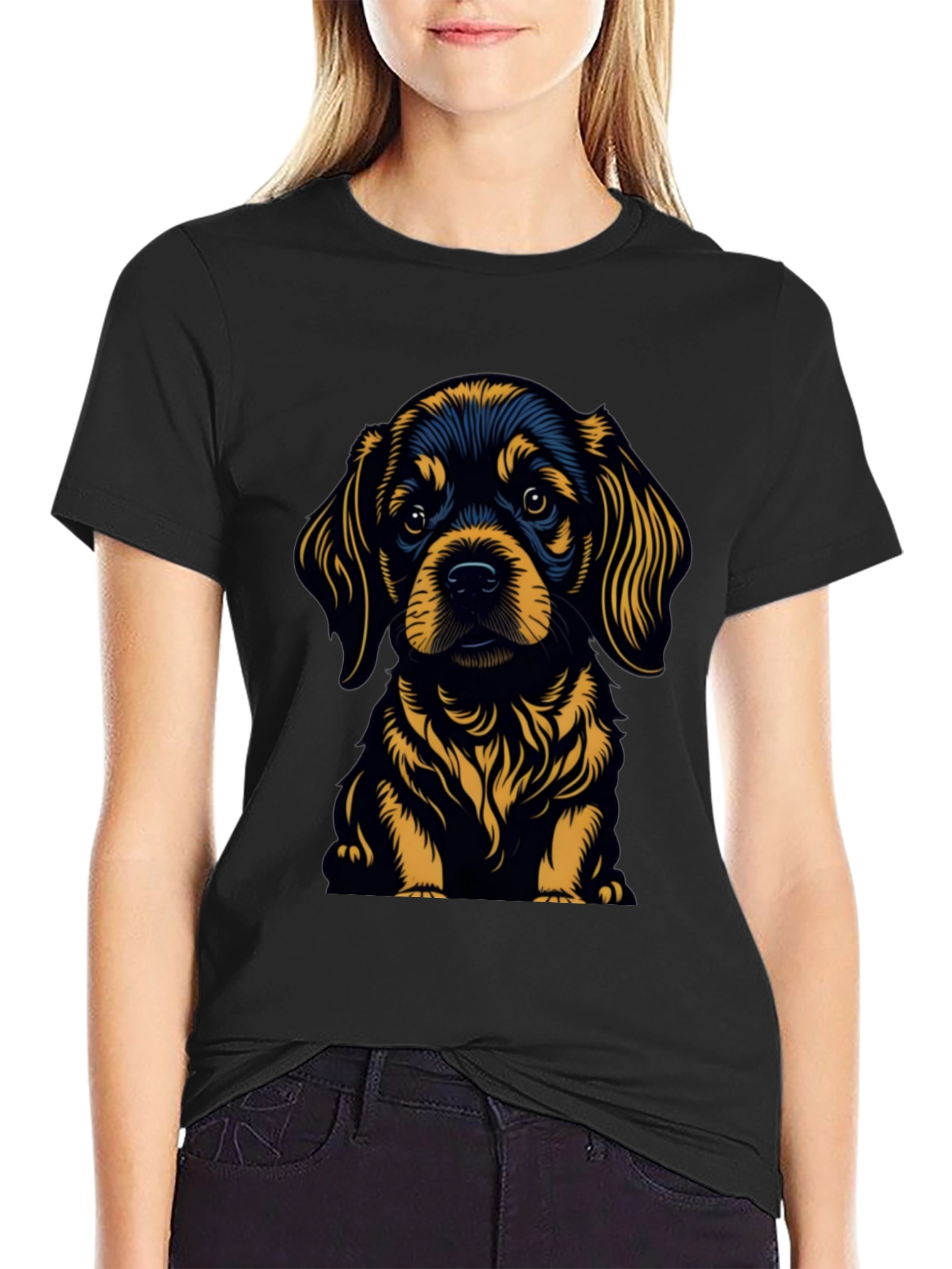 Cute Puppy Graphic Tee - Black Cotton Blend