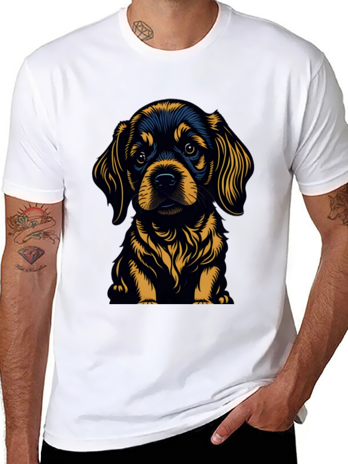 Cute Puppy Graphic Tee - Black Cotton Blend