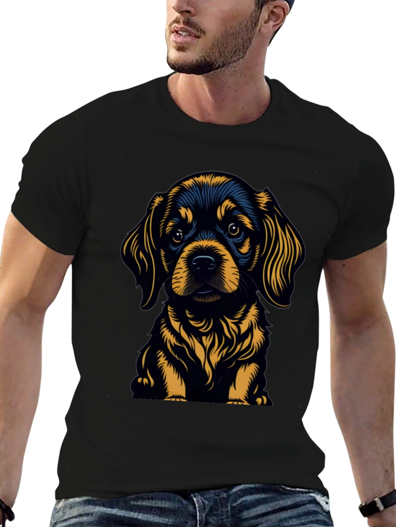Cute Puppy Graphic Tee - Black Cotton Blend