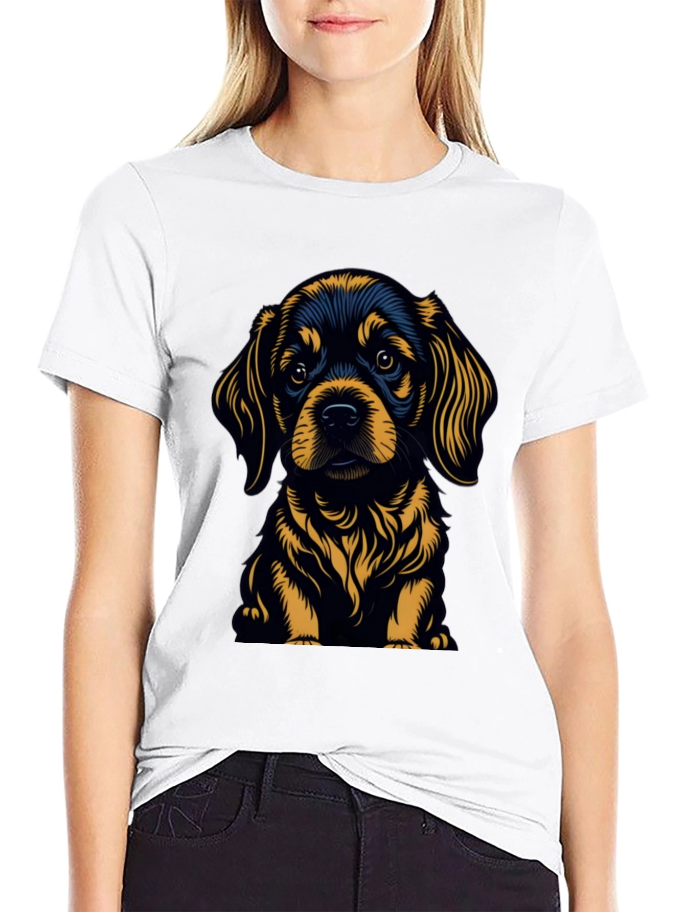 Cute Puppy Graphic Tee - Black Cotton Blend