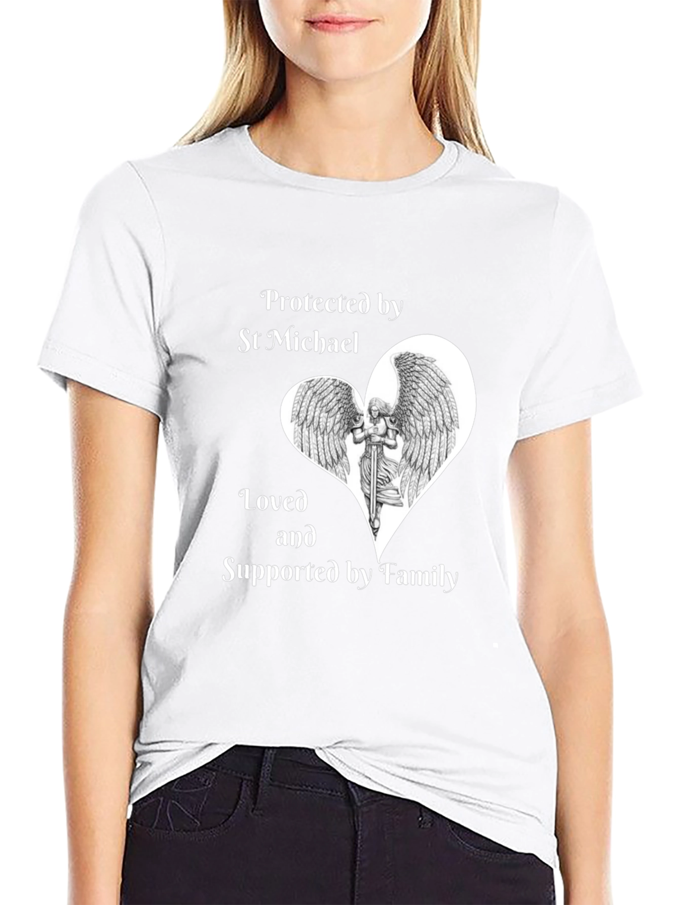 St Michael Protected by Family Black T-Shirt
