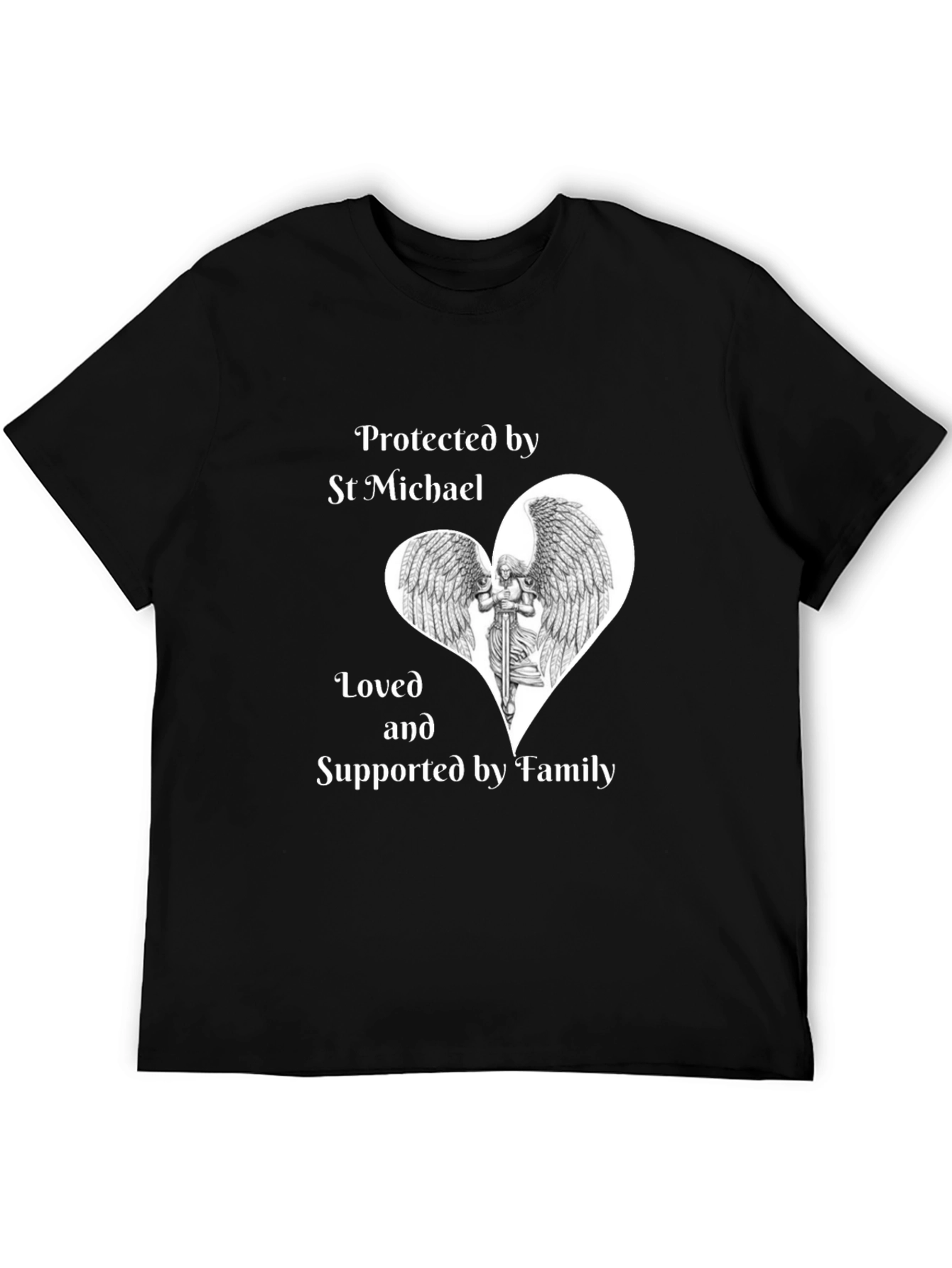 St Michael Protected by Family Black T-Shirt
