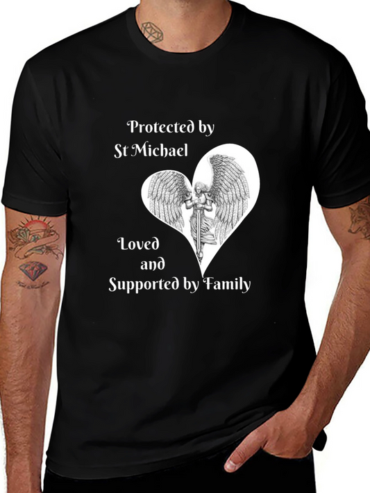 St Michael Protected by Family Black T-Shirt