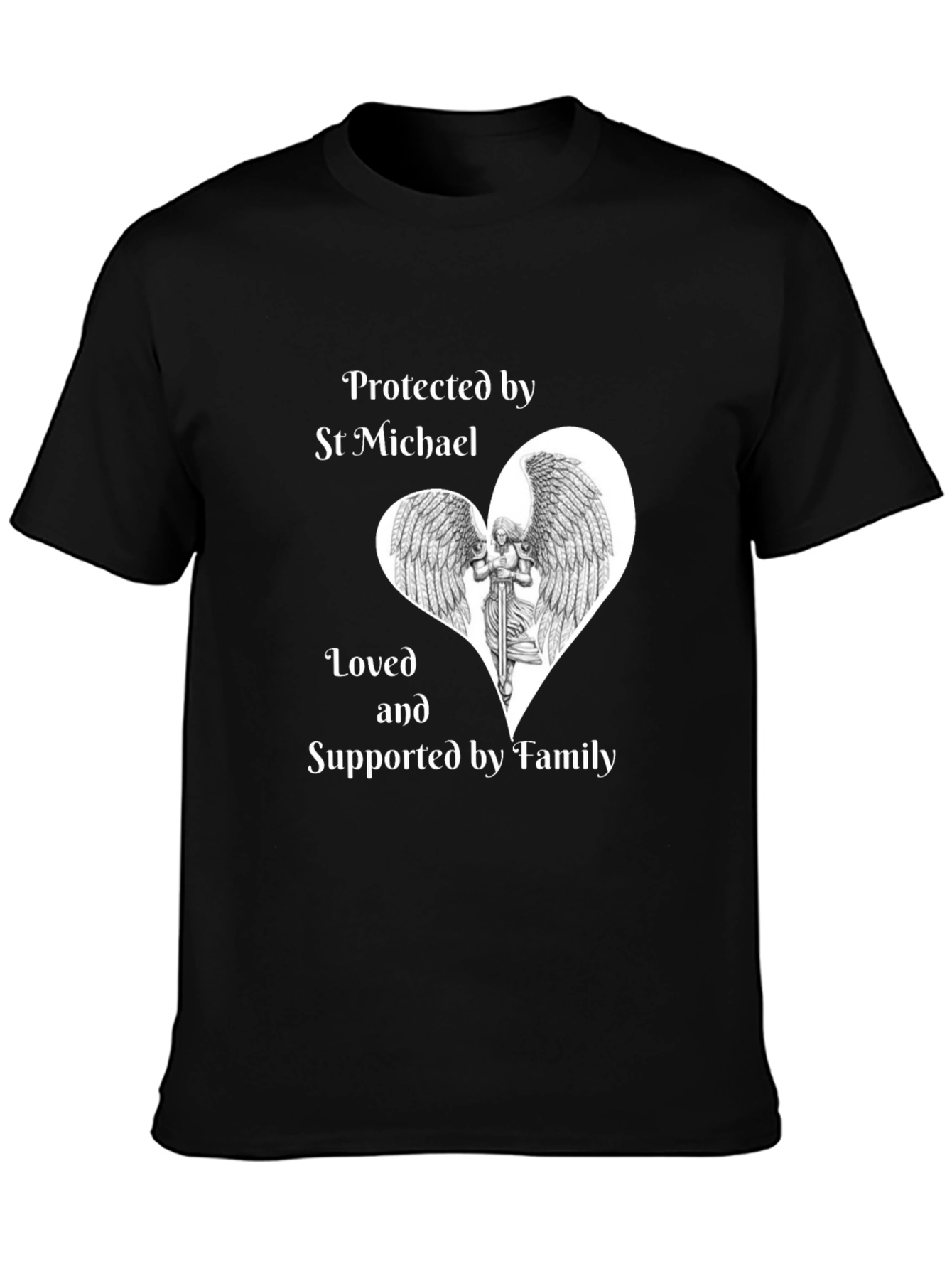 St Michael Protected by Family Black T-Shirt