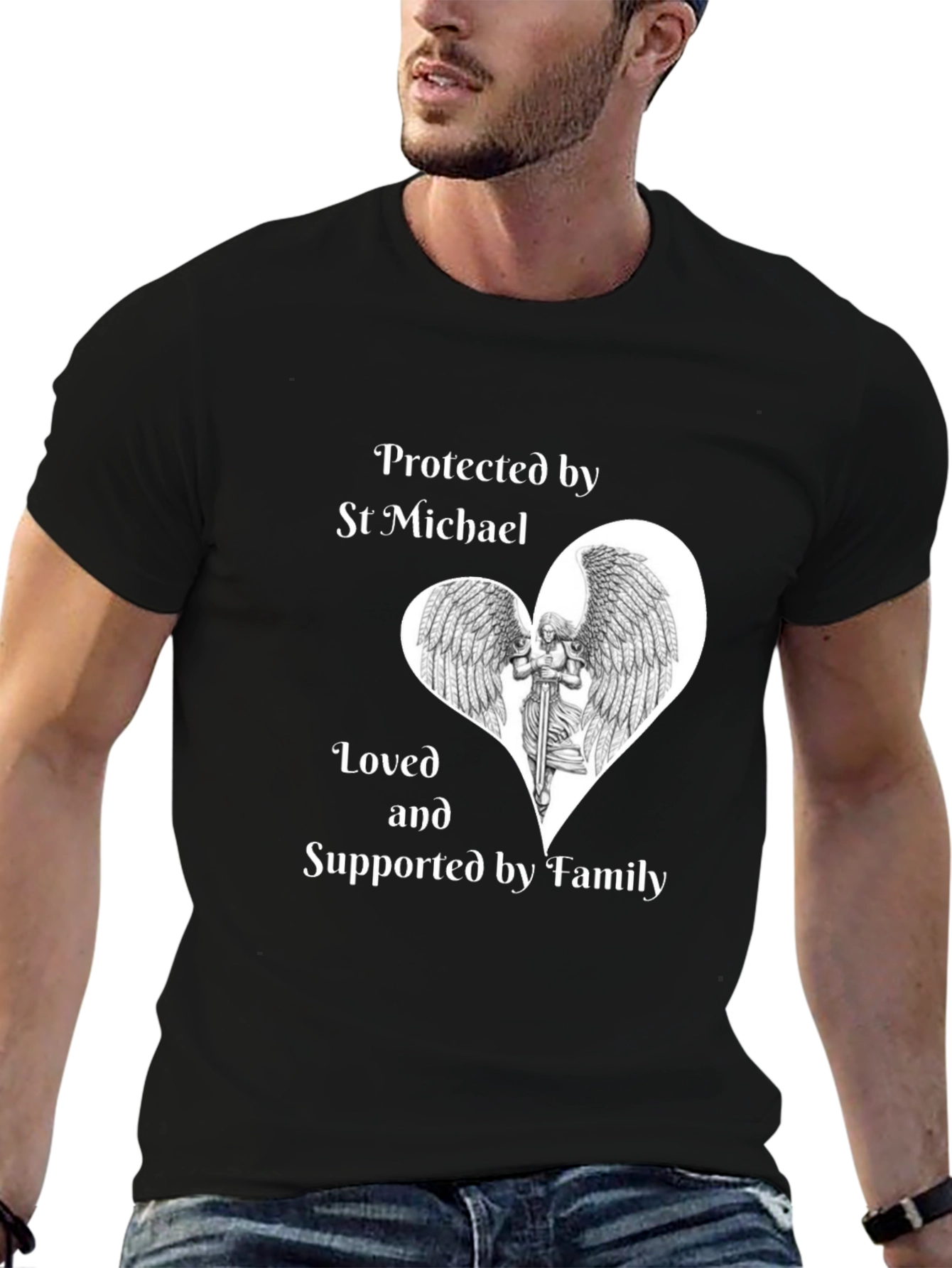 St Michael Protected by Family Black T-Shirt