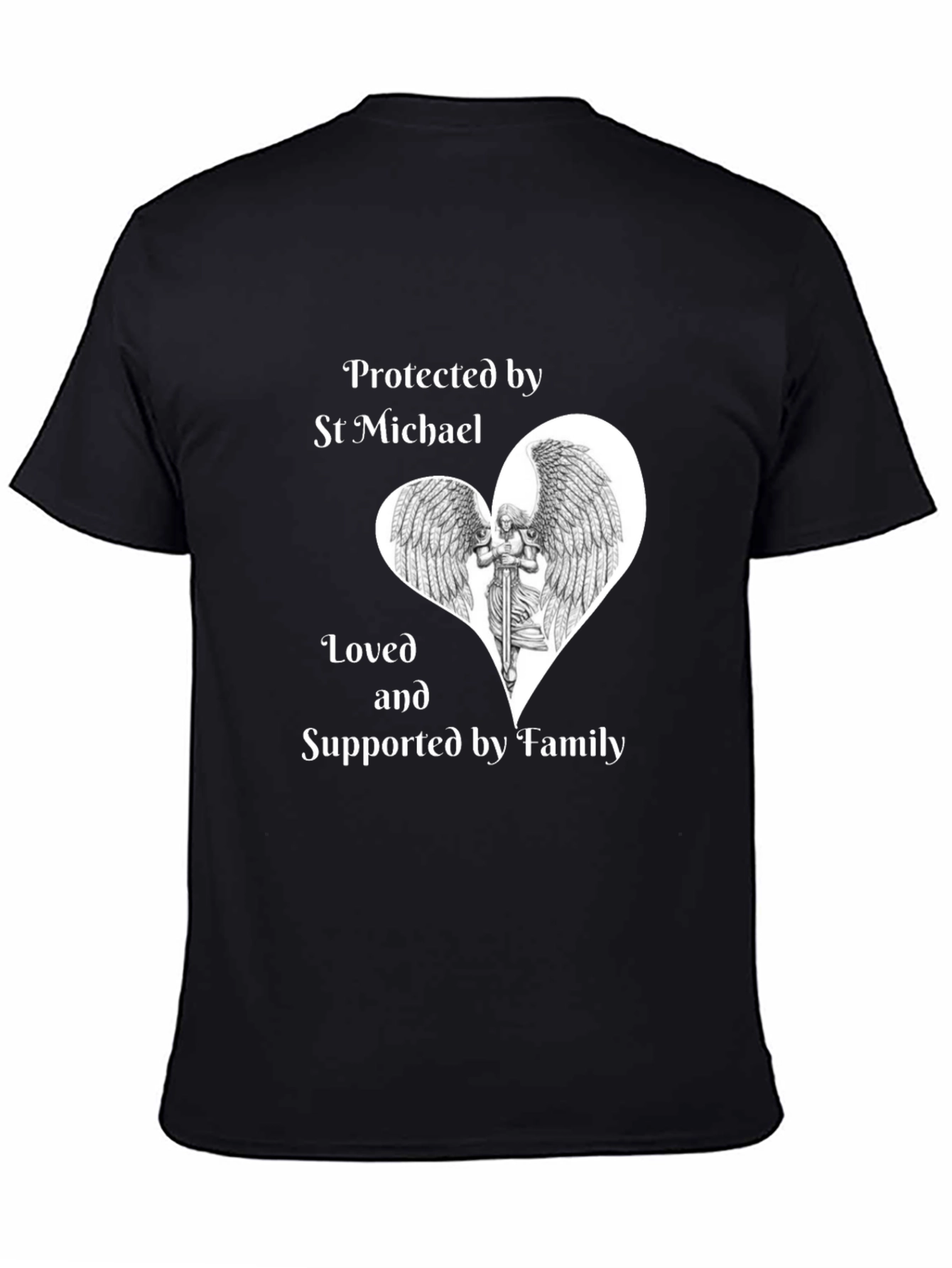 St Michael Protected by Family Black T-Shirt
