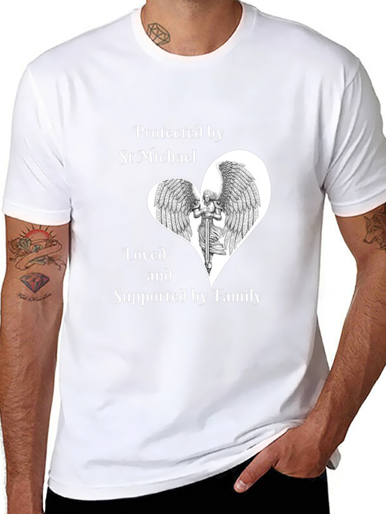 St Michael Protected by Family Black T-Shirt