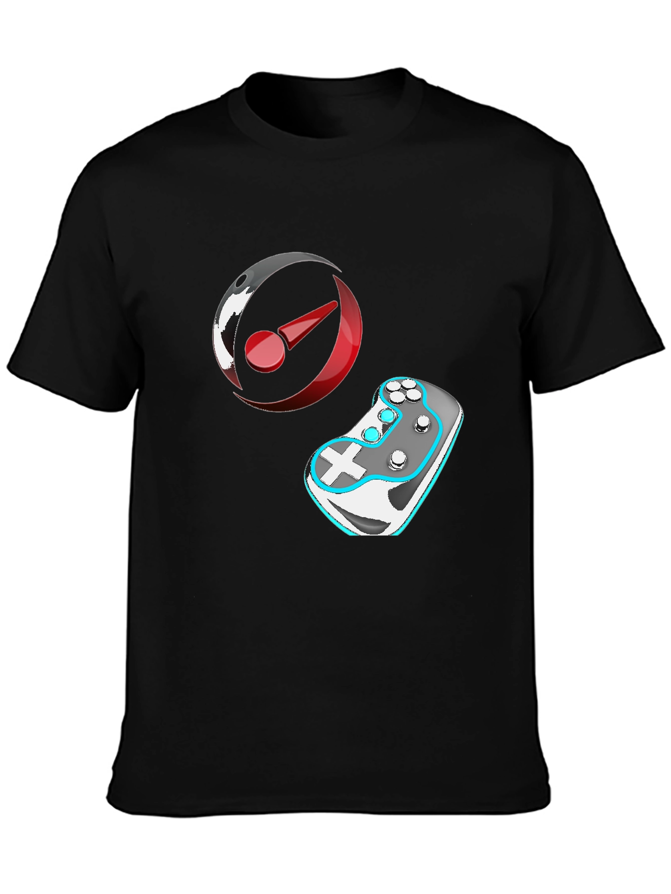 Gaming T-Shirt: Controller & Circular Logo Design