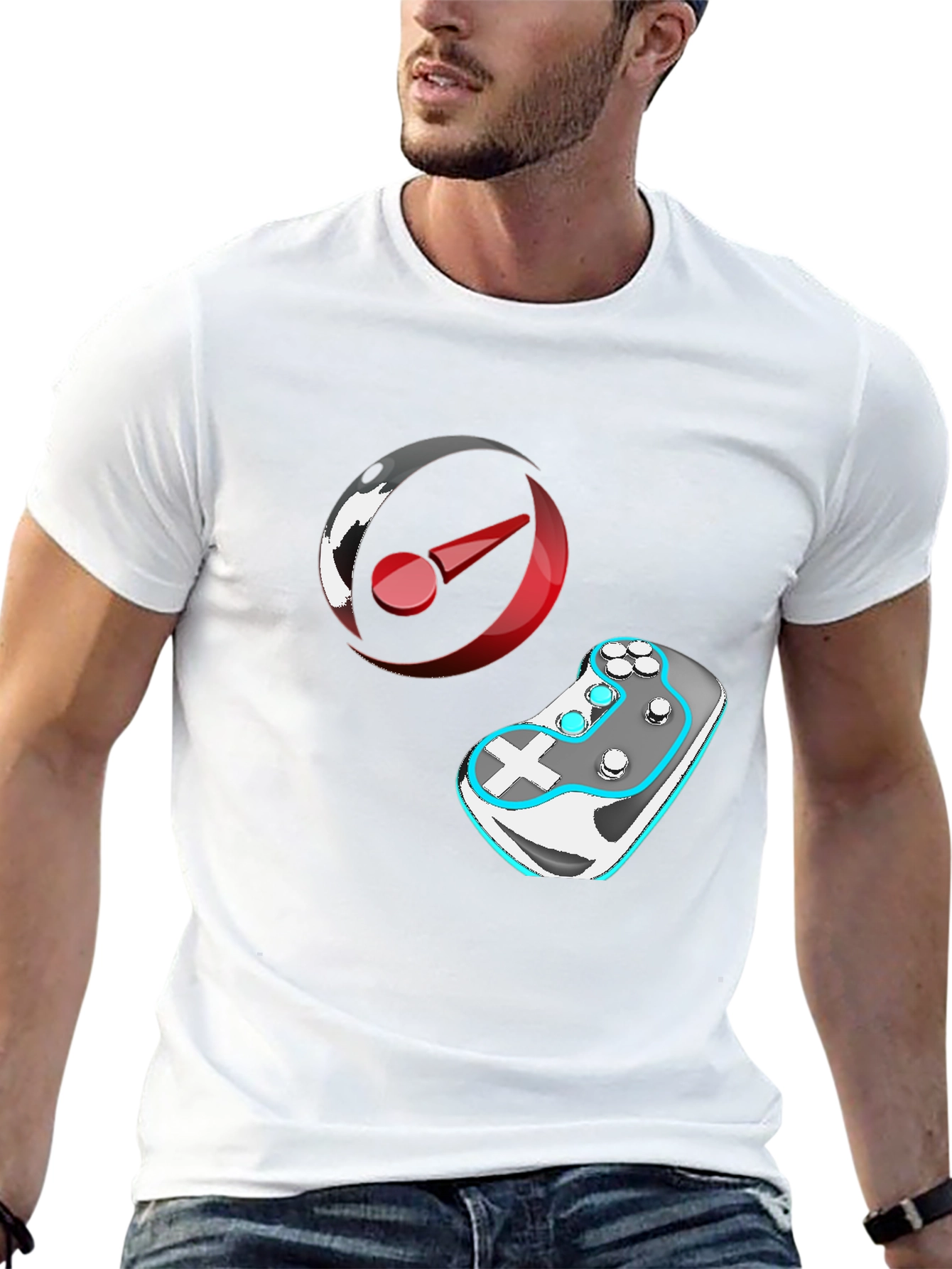 Gaming T-Shirt: Controller & Circular Logo Design
