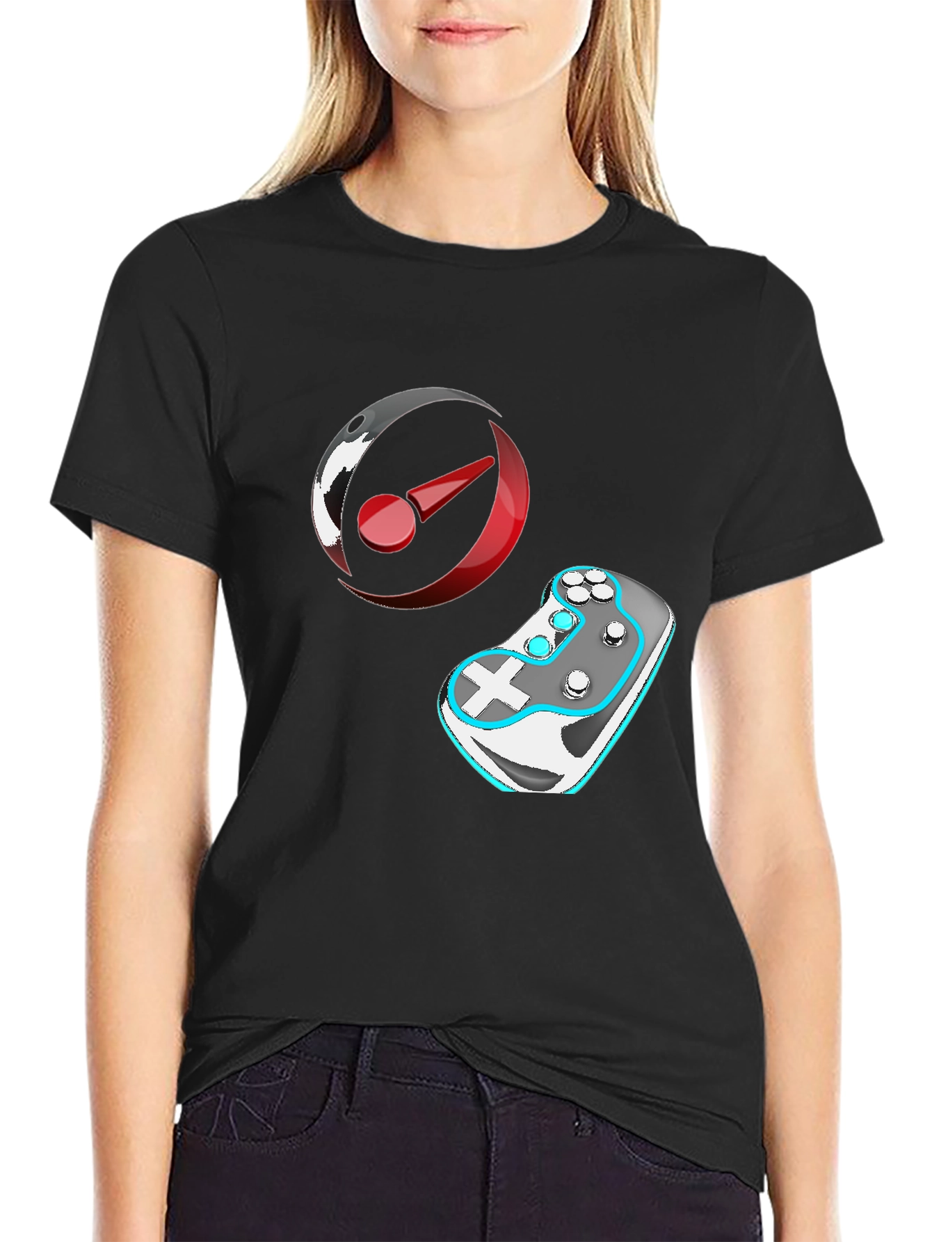 Gaming T-Shirt: Controller & Circular Logo Design