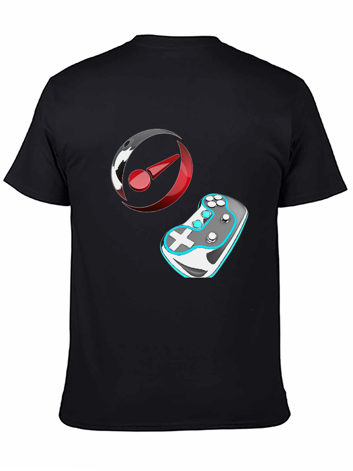 Gaming T-Shirt: Controller & Circular Logo Design