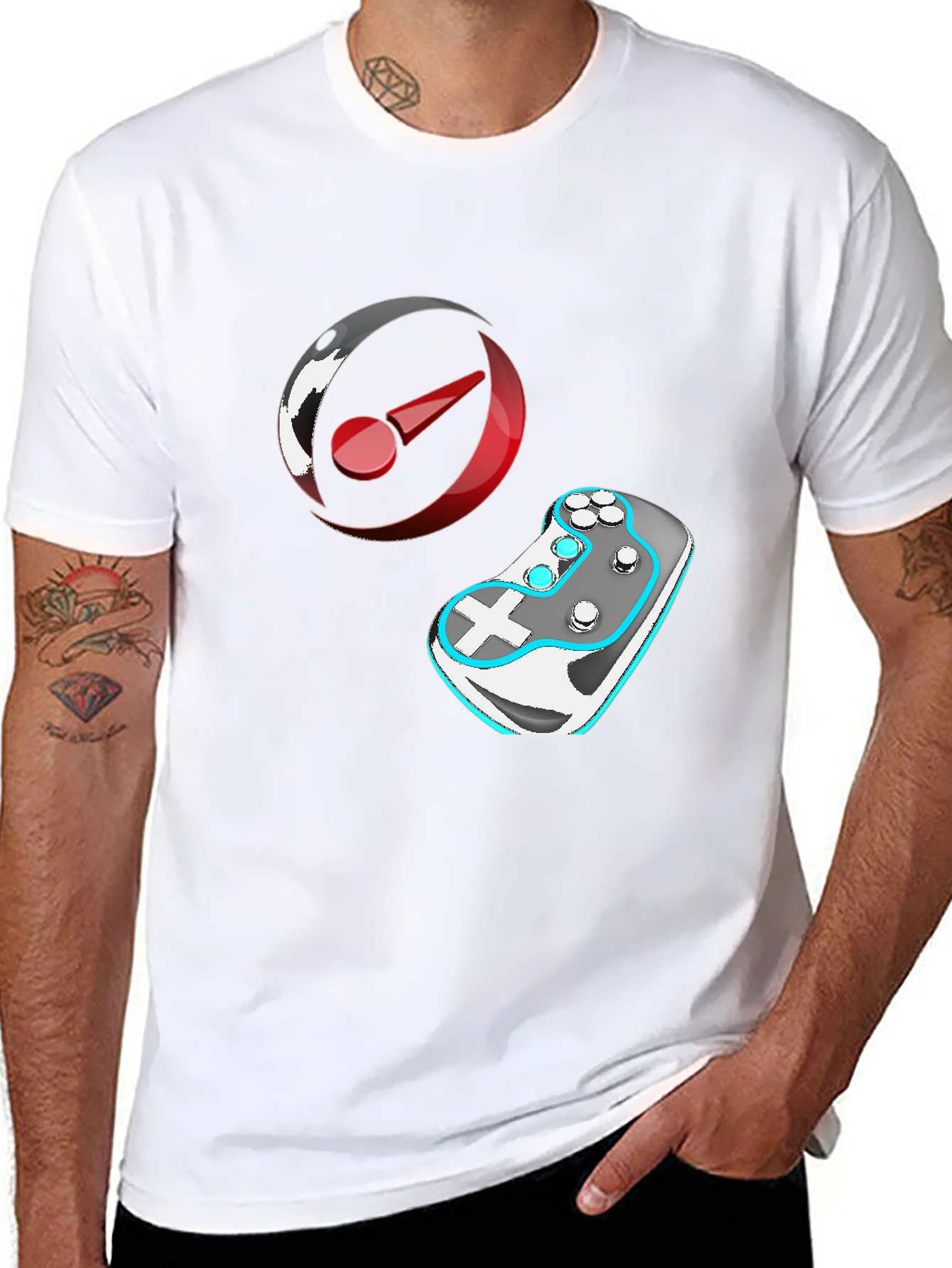 Gaming T-Shirt: Controller & Circular Logo Design