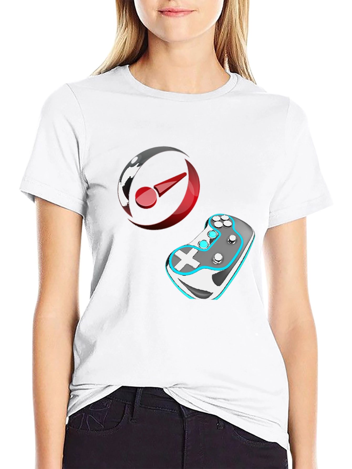 Gaming T-Shirt: Controller & Circular Logo Design
