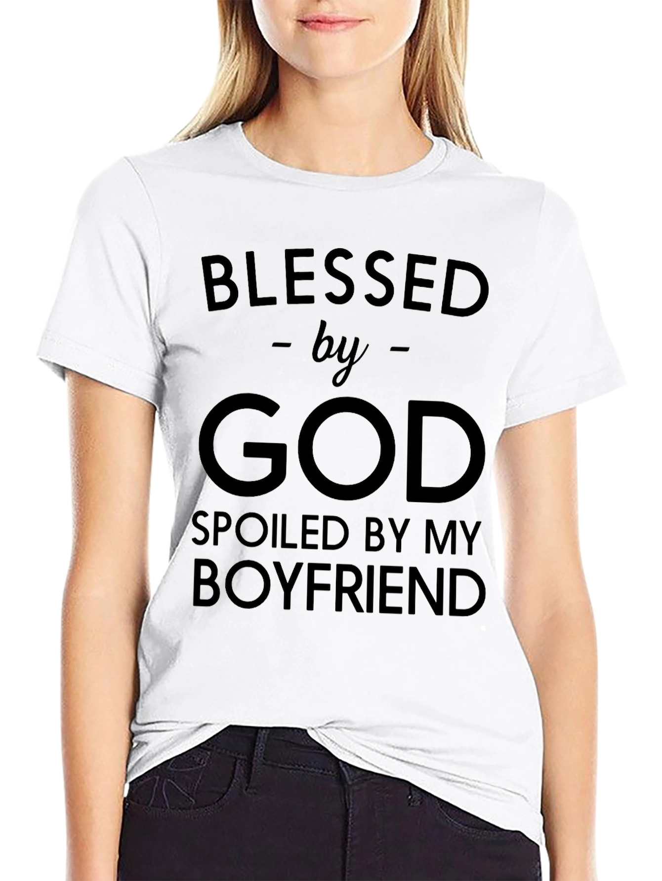 Blessed by God Spoiled by Boyfriend Black T-Shirt