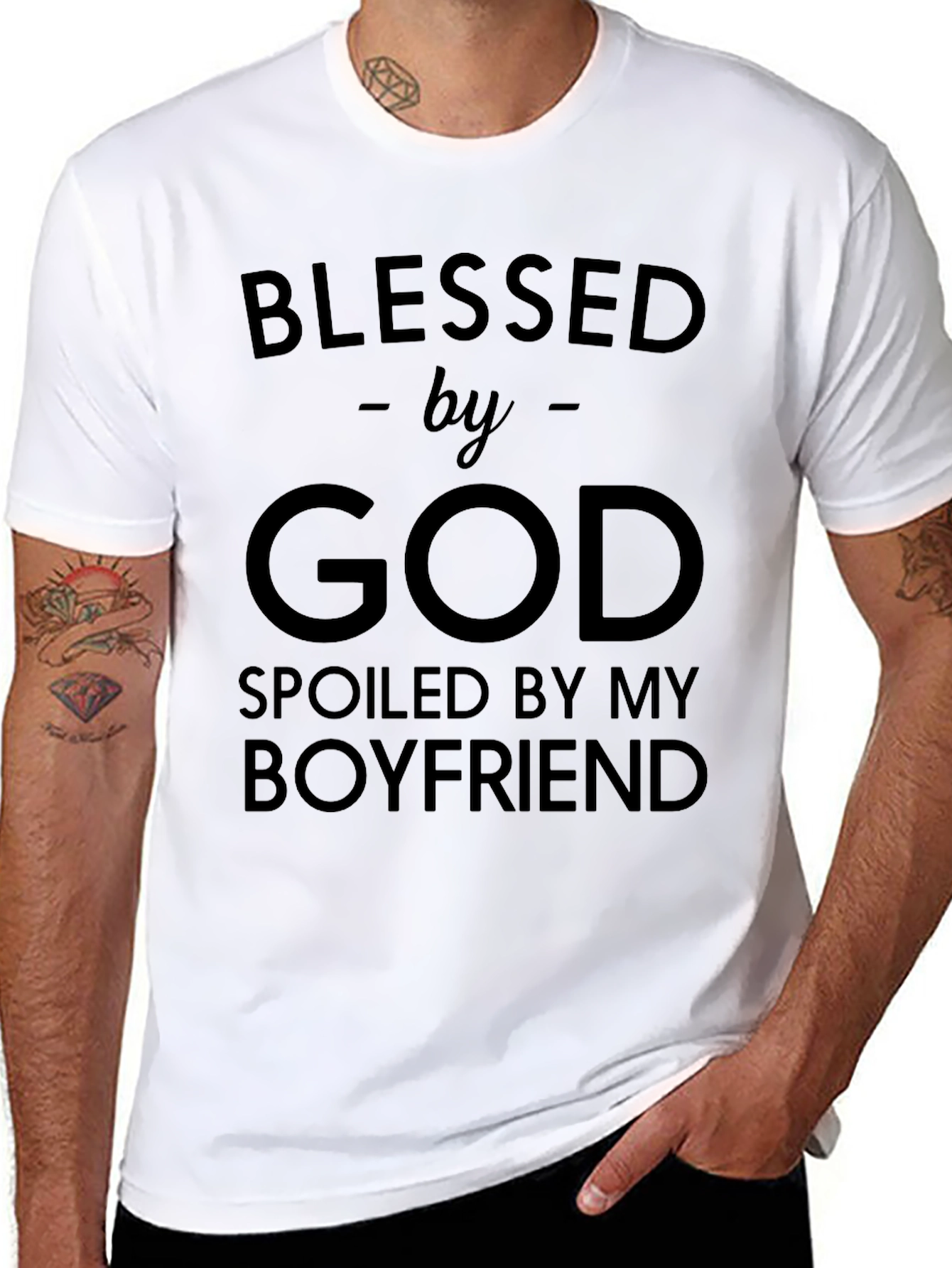 Blessed by God Spoiled by Boyfriend Black T-Shirt
