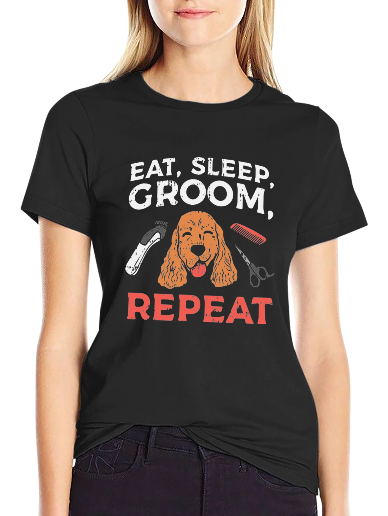 Eat Sleep Groom Repeat Dog T-Shirt