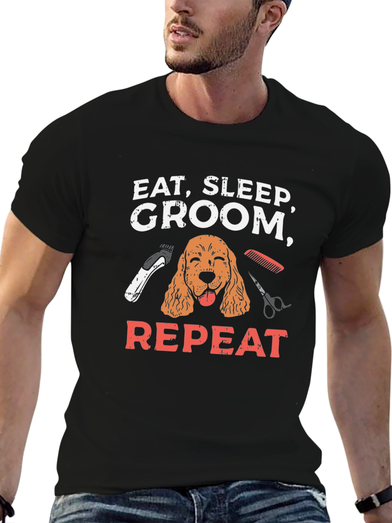 Eat Sleep Groom Repeat Dog T-Shirt