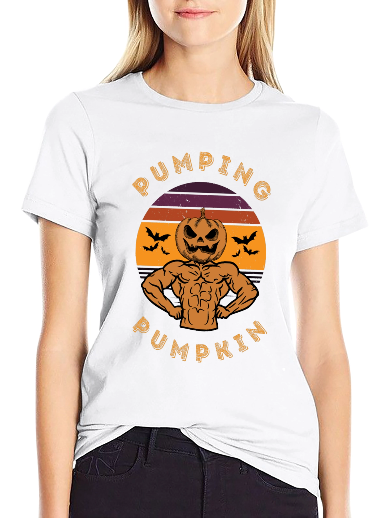 Pumping Pumpkin Halloween Graphic T-Shirt
