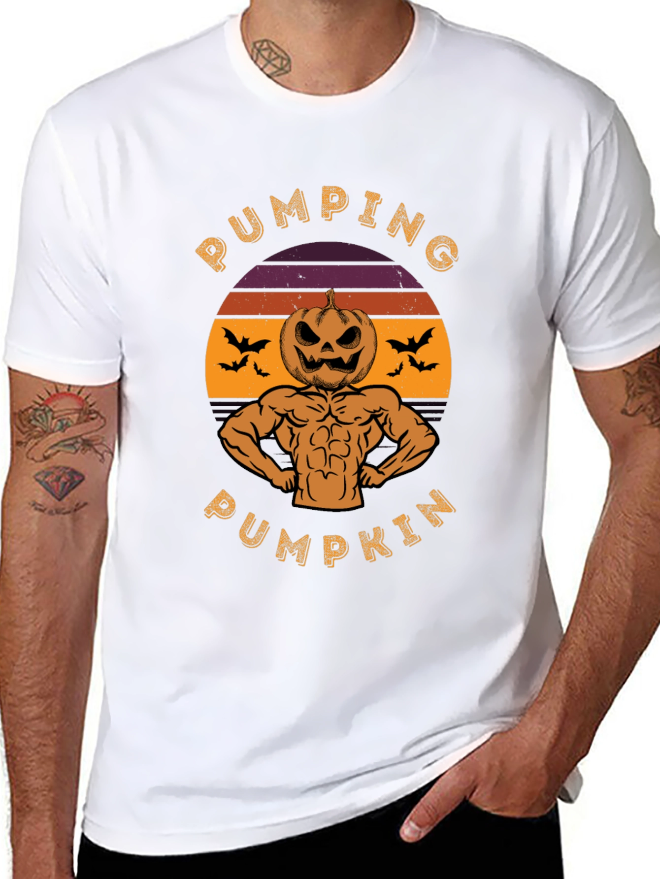 Pumping Pumpkin Halloween Graphic T-Shirt